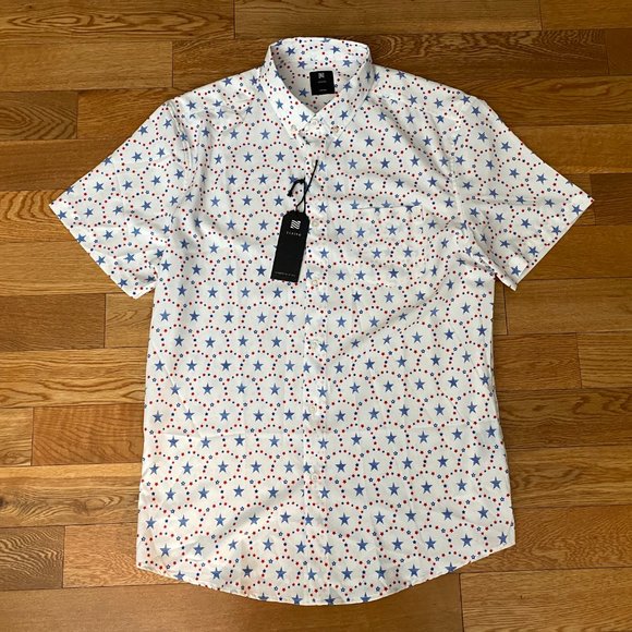 Visive Mens Short Sleeve Shirt Button Down Star Stripes Patriotic USA Large NEW - Picture 2 of 6